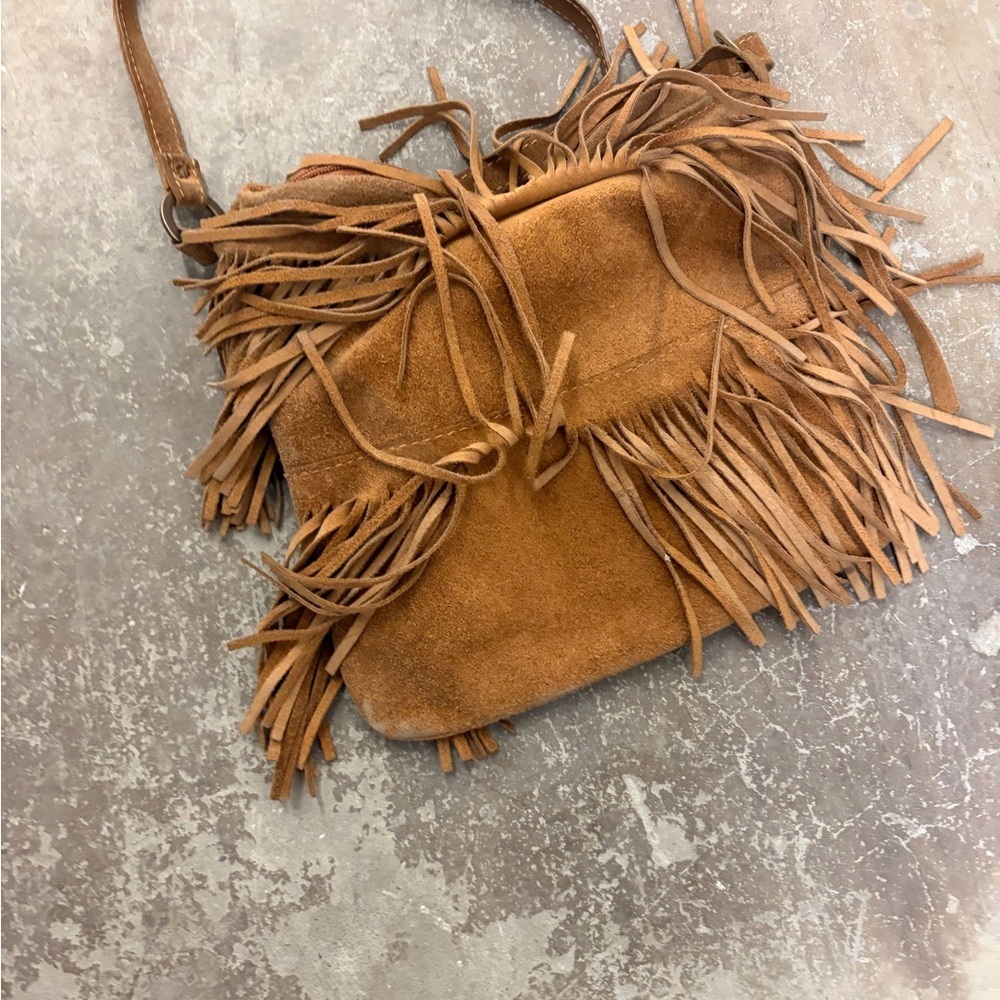 Genuine suede Fringe Suede Tan Crossbody Bag cowboy boho western - Picture 2 of 3